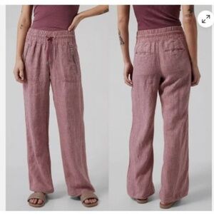 Athleta Cabo Linen Wide Leg Pant Drawstring High Waist Elastic Waist 10 Tall